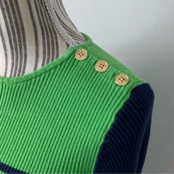 Lauren Ralph Lauren Rib Knit Sweater Womens Medium Logo Buttons Blue Green Prep - Picture 4 of 9